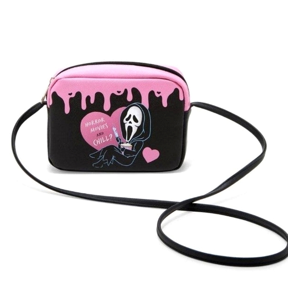 Black & Pink Horror Graphic Crossbody Bag